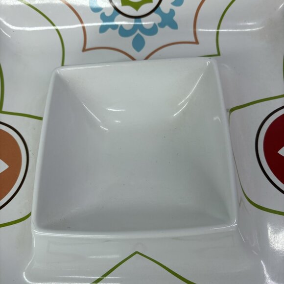 The Cellar GLOBAL 70's Floral Flowers White Ceramic Square 1 Piece Chip & Dip - Picture 11 of 16